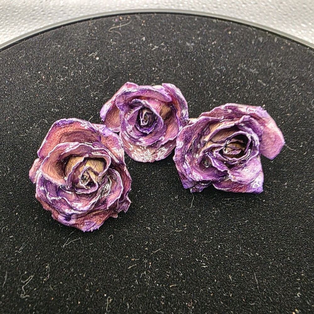 3 Purple Real Rose Flower  beads